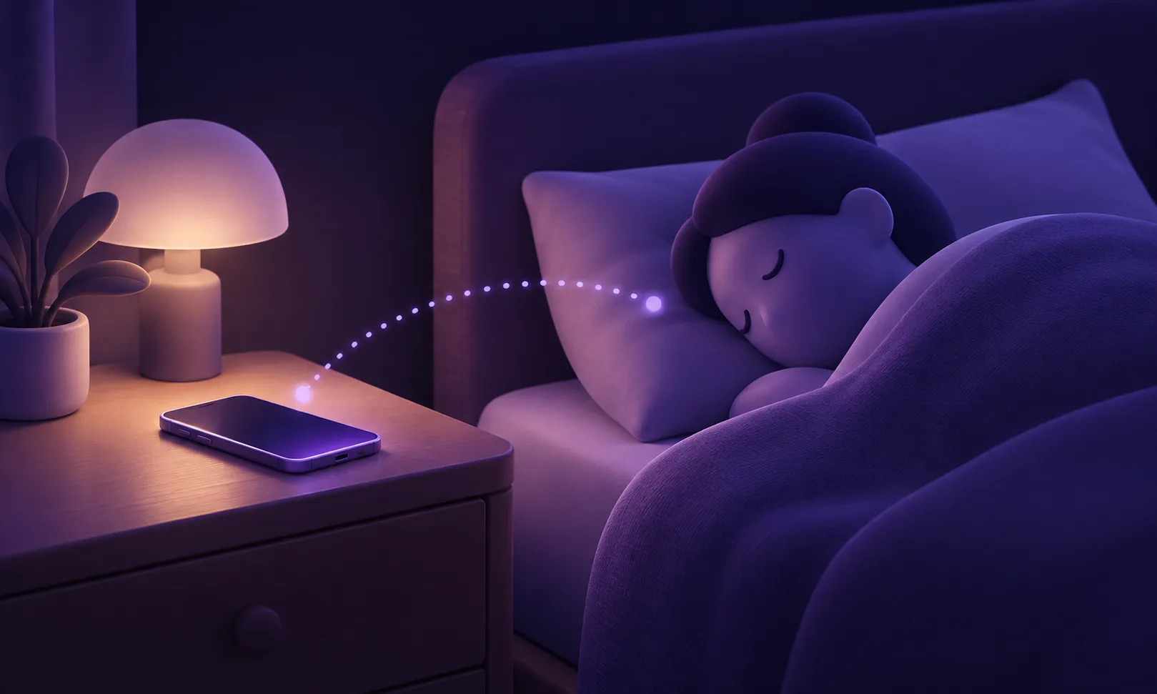 A phone on the bedside table next to someone asleep
